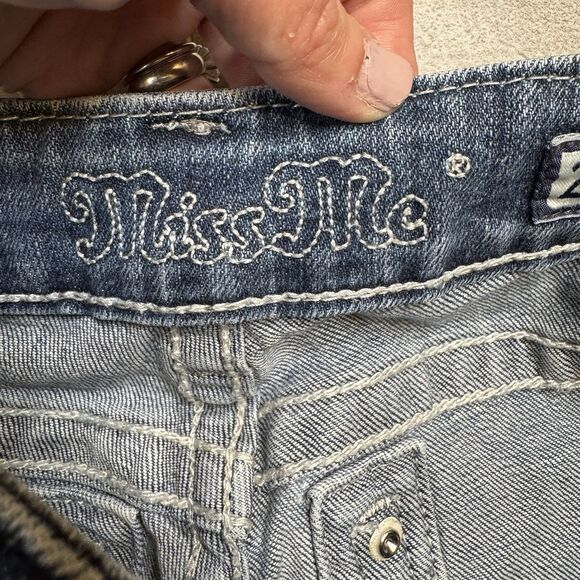 Miss Me JP5465B3 Bootcut Jeans Womens 28 Distressed Fleur-de-Lis Blue Denim - Picture 9 of 13